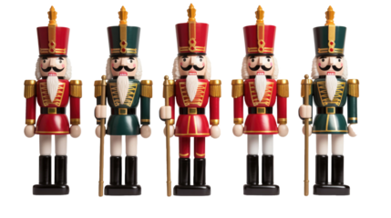 Set of christmas nutcracker toy soldier guard on transparent background. Mockup template for artwork 