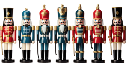 Set of christmas nutcracker toy soldier guard on transparent background. Mockup template for artwork 