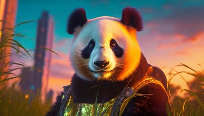 cyberpunk style panda concept with bright neon colors