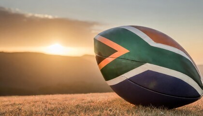 springbok rugby ball and south africa flag - obrazy, fototapety, plakaty