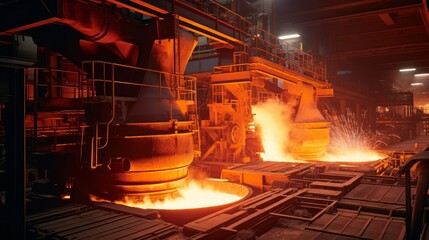 Steel Mill Furnace in operation Glowing Red Hot