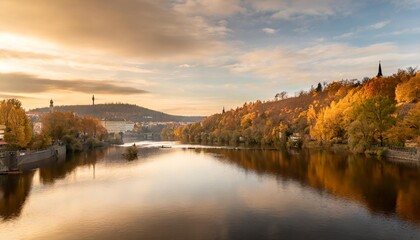 Fototapeta na wymiar autumnal landscape river vltava czech republic europe