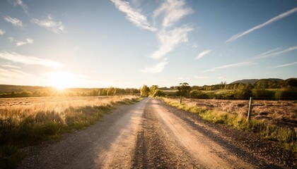 Fototapeta na wymiar view of dirt road in countryside with blue sky