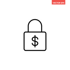 Black single financial security money lock line icon, simple payment protection flat design pictogram vector for app logo ads web webpage button ui interface elements isolated on white background