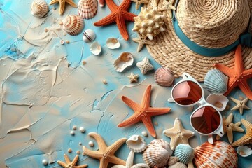 summer tropical beach accessories background professional photography