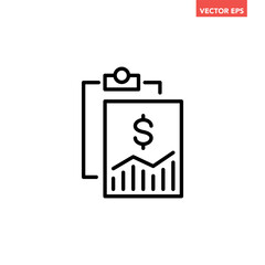 Single black financial report line icon, simple business graph document flat design vector pictogram, infographic interface elements for app logo web button ui ux isolated on white background