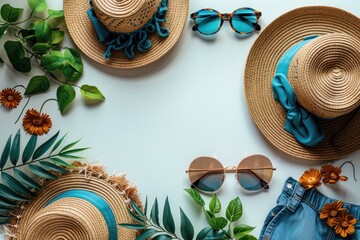 summer tropical beach accessories background professional photography