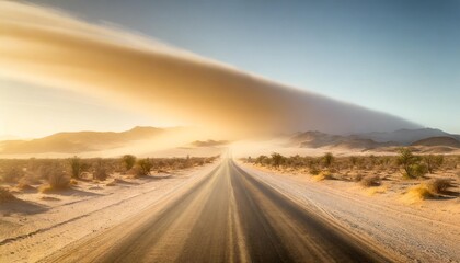 sand storm across lonely desert road in southern namibia taken in january 2018 - obrazy, fototapety, plakaty