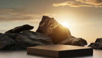 black geometric stone and rock shape background minimalist mockup for podium display or showcase 3d...