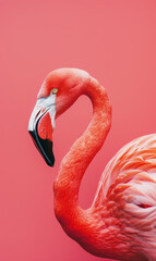 Fototapeta premium Close-up of a pink flamingo with detailed feathers and a serene expression.