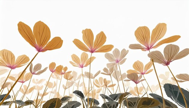 sowbread cyclamen flowers vector drawing wild plants at white background floral border hand drawn botanical illustration