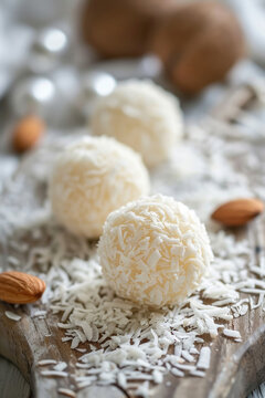 Coconut candies on a plate close-up