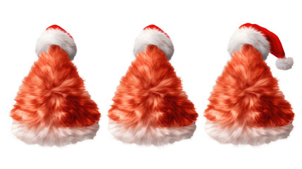 Set of red furry christmas xmas santa claus hat on transparent background.