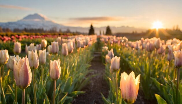 tulips blooming in a garden in mount vernon washington in the skagit valley