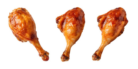 Set of Roasted grilled turkey chicken drumstick thigh on transparent background. - obrazy, fototapety, plakaty