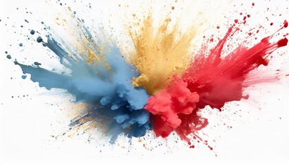 set of powder explosion red and blue ink splashes colorful paint splash elements for design isolated on white and transparent background