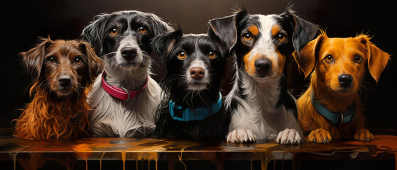 Dogs Of Different Species Look At The Camera. Illustration On The Theme Of Animals And Drawing....