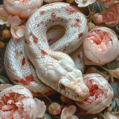 White snakes in flowers, Aesthetic mytery photography