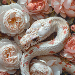 White snakes in flowers, Aesthetic mytery photography