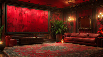 Brothel illustration. Red waiting room in a brothel. - obrazy, fototapety, plakaty