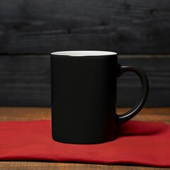illustration of mock-up black blank coffee mug with straight sides , Generative ai