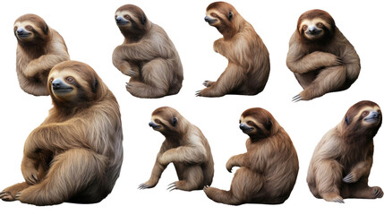 Obraz premium Sloth, many angles and view portrait side back head shot isolated on transparent background