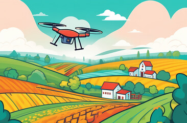 Illustration of an agrodrone exploring farmers' fields