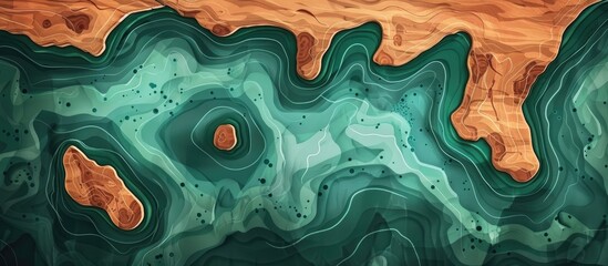 A detailed closeup of a green and brown marble texture resembling a natural landscape. The electric blue veins create a mesmerizing pattern, perfect for art and visual arts inspiration - obrazy, fototapety, plakaty