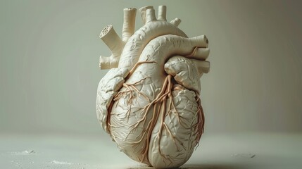 The 3D human heart made of fabric, in the style of surrealist anatomy