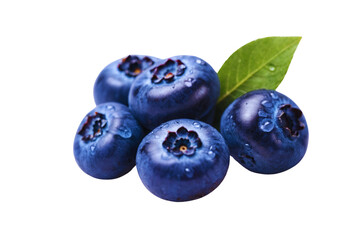 Fresh blueberries with leaves on white