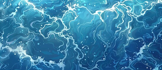 A detailed view of the azure water surface, showing waves and bubbles creating a mesmerizing pattern. The fluid liquid reflects the electric blue atmosphere, a beautiful geological phenomenon - obrazy, fototapety, plakaty