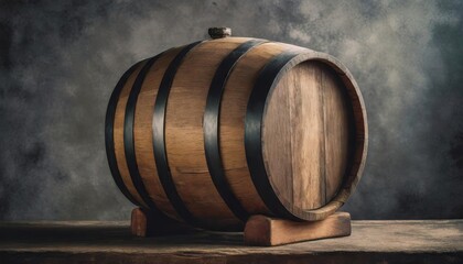 Wooden barrel on a table and textured background 