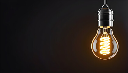hanging lightbulb with glowing content concept dark background. light bulb on black background