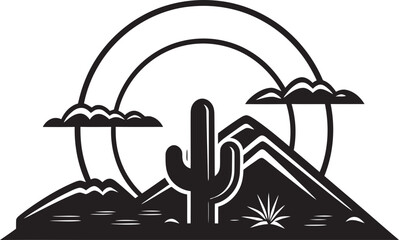 Oasis Essence Minimalist Desert Landscape Emblem Nomadic Tranquility Minimalist Desert Scene Logo Vector