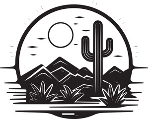 Mirage Mystique Minimalist Desert Scene Emblem Design Solitude Zenith Minimalist Desert Icon Vector Symbol
