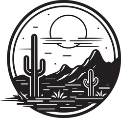 Fototapeta premium Mirage Tranquility Minimalist Icon Vector Emblem Solitude Majesty Minimalist Desert Scene Symbol