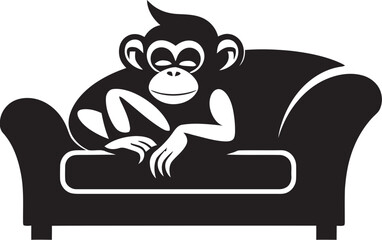 Siesta Serenade Primate on Couch Vector Logo Snooze Space Sanctuary Couch Nap Icon Design