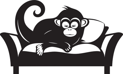 Lazy Lounge Oasis Monkey Resting on Couch Icon Peaceful Pillow Paradise Monkey Sleep on Couch Vector Logo