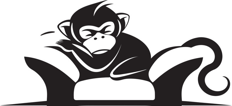 Lounge Lullaby Monkey Couch Nap Icon Design Relaxing Rhesus Couch Sleep Logo Vector
