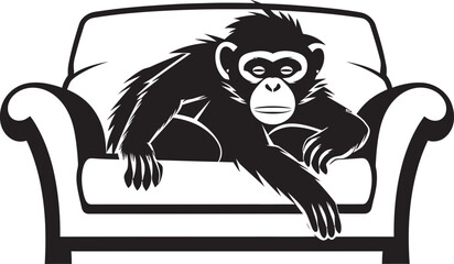 Restful Refuge Monkey Resting on Couch Emblem Siesta Sanctuary Serenade Couch Sleep Vector Emblem