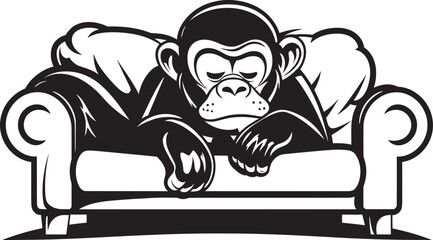 Serene Slumber Sanctuary Monkey Sleeping on Couch Logo Design Primate Slumber Monkey Couch Rest Logo