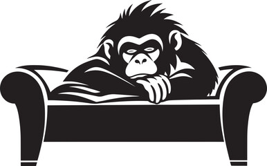 Siesta Sanctuary Primate on Couch Vector Emblem Cozy Comfort Monkey Resting on Couch Icon Design