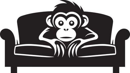 Siesta Serenade Primate on Couch Vector Logo Snooze Space Couch Nap Icon Design