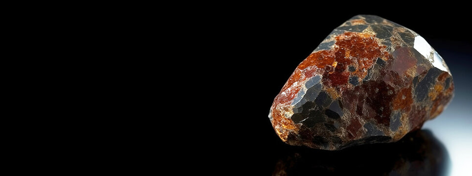 Chondrodite fossil mineral stone. Geological crystalline fossil. Dark background close-up.