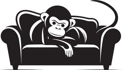 Zen Zephyr Monkey Nap on Couch Emblem Dreamland Den Couch Sleep Vector Logo