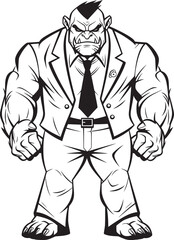 Dapper Orc Full Body Suit Vector Logo Design Orc Executive Formal Attire Emblem Vector