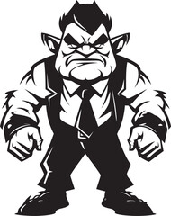 Suited Savagery Orc Full Body Suit Emblem Dapper Orc CEO Corporate Suit Vector Icon