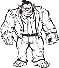 Business Beast Monarch Badge Orc in Formal Attire Emblem Executive Enforcer Insignia Full Body Suit Emblem