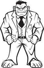 Business Beast Monarch Full Body Suit Logo Design Executive Enforcer Corporate Suit Vector Emblem