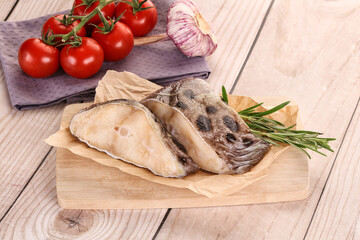 Raw wolffish steak for cooking